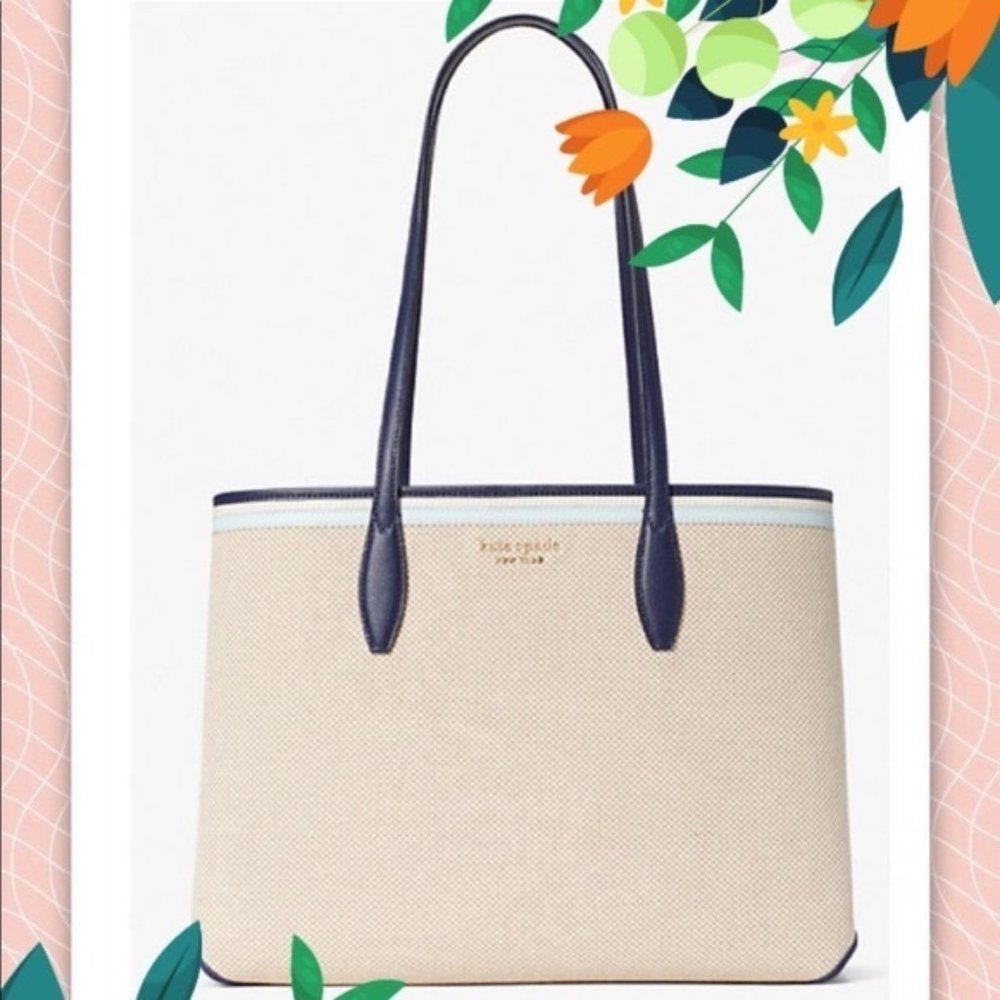 Kate Spade Blue Canvas Large Tote with Wristlet